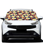Black Fried Egg And Bacon Pattern Print Car Windshield Snow Cover