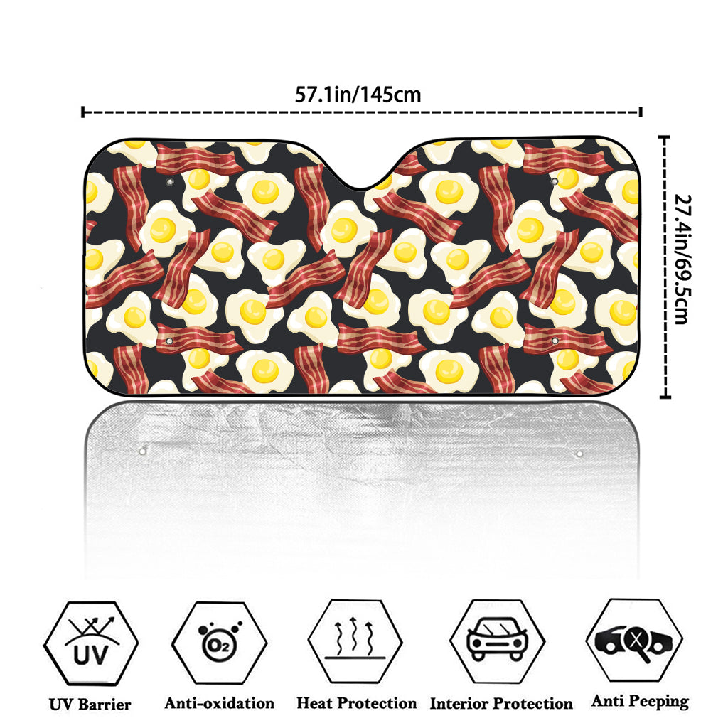 Black Fried Egg And Bacon Pattern Print Car Windshield Sun Shade