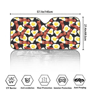 Black Fried Egg And Bacon Pattern Print Car Windshield Sun Shade