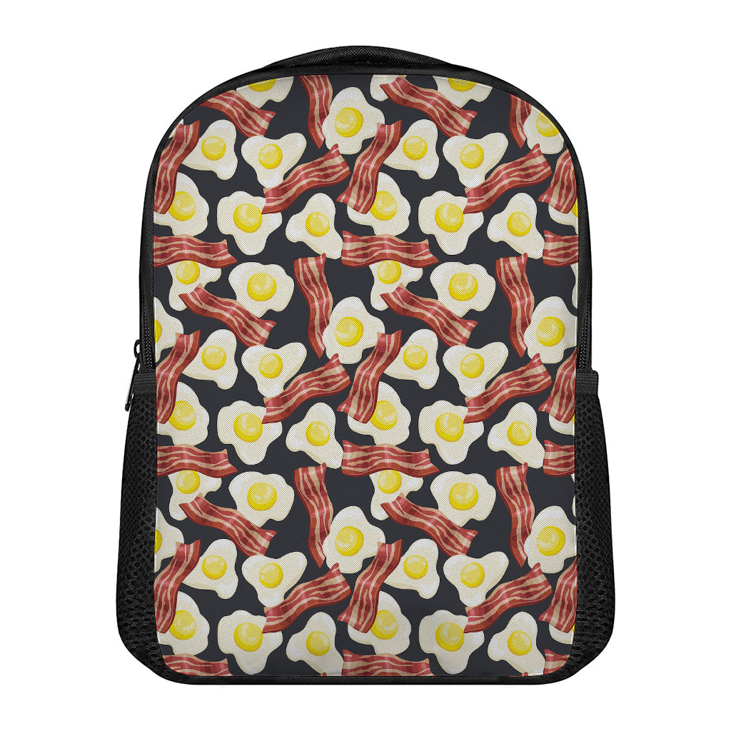 Black Fried Egg And Bacon Pattern Print Casual Backpack