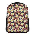 Black Fried Egg And Bacon Pattern Print Casual Backpack