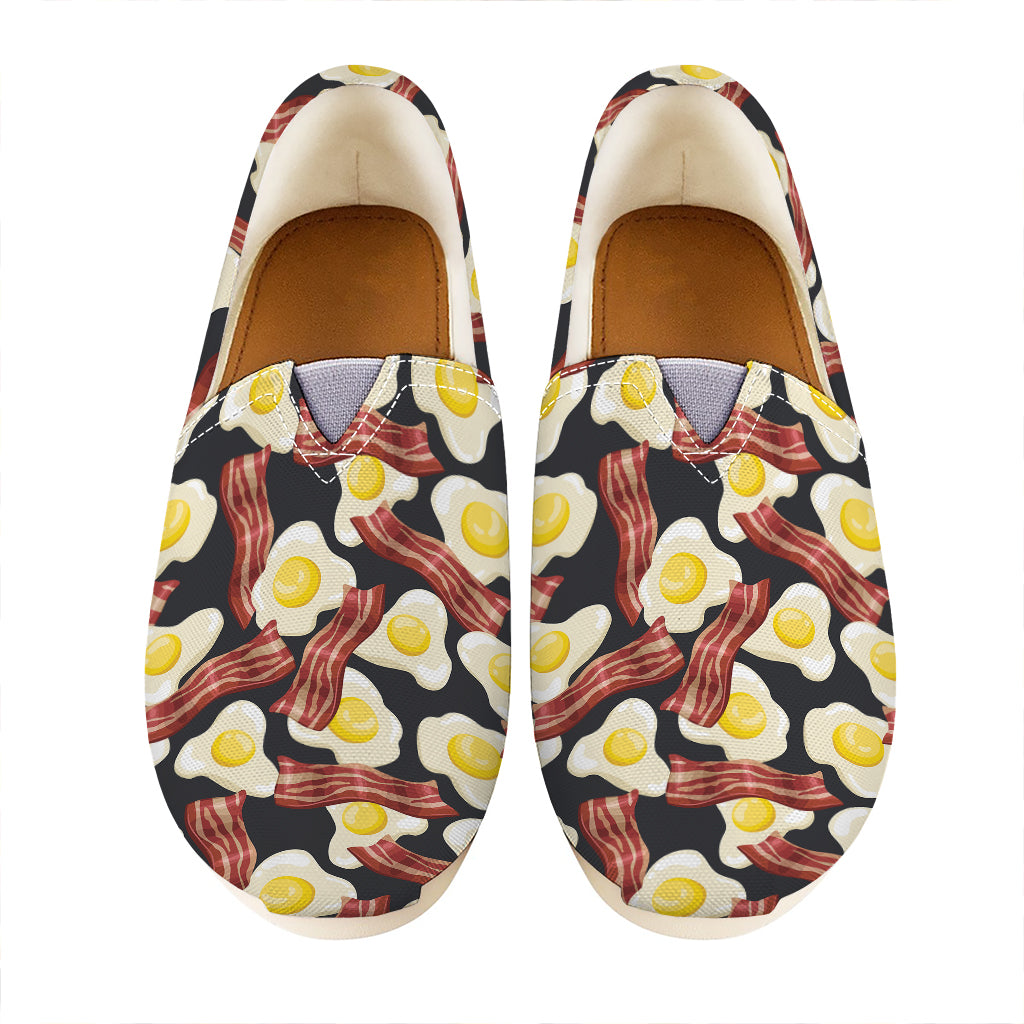 Black Fried Egg And Bacon Pattern Print Casual Shoes