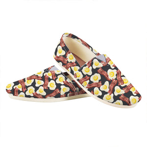 Black Fried Egg And Bacon Pattern Print Casual Shoes