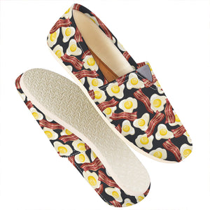 Black Fried Egg And Bacon Pattern Print Casual Shoes