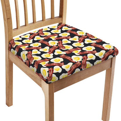 Black Fried Egg And Bacon Pattern Print Chair Cushion Cover