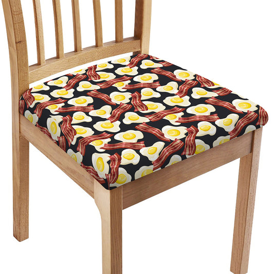 Black Fried Egg And Bacon Pattern Print Chair Cushion Cover