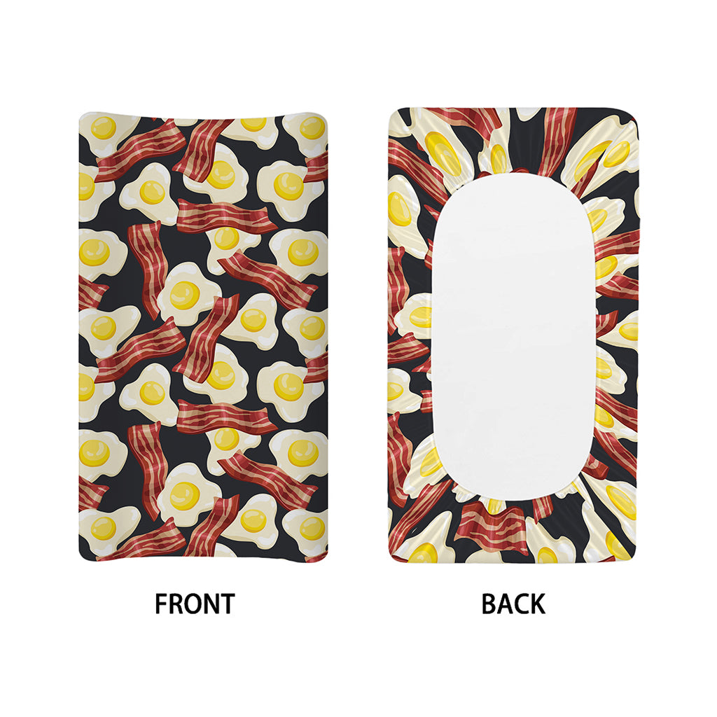 Black Fried Egg And Bacon Pattern Print Changing Pad Cover