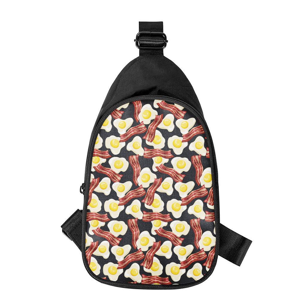 Black Fried Egg And Bacon Pattern Print Chest Bag