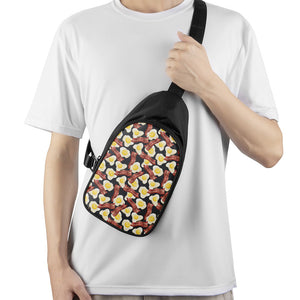 Black Fried Egg And Bacon Pattern Print Chest Bag