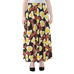 Black Fried Egg And Bacon Pattern Print Chiffon Maxi Skirt