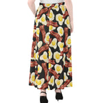 Black Fried Egg And Bacon Pattern Print Chiffon Maxi Skirt