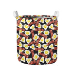 Black Fried Egg And Bacon Pattern Print Collapsible Laundry Basket