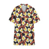 Black Fried Egg And Bacon Pattern Print Cotton Hawaiian Shirt