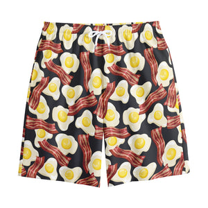 Black Fried Egg And Bacon Pattern Print Cotton Shorts