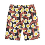 Black Fried Egg And Bacon Pattern Print Cotton Shorts