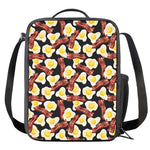 Black Fried Egg And Bacon Pattern Print Crossbody Lunch Bag