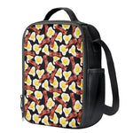 Black Fried Egg And Bacon Pattern Print Crossbody Lunch Bag