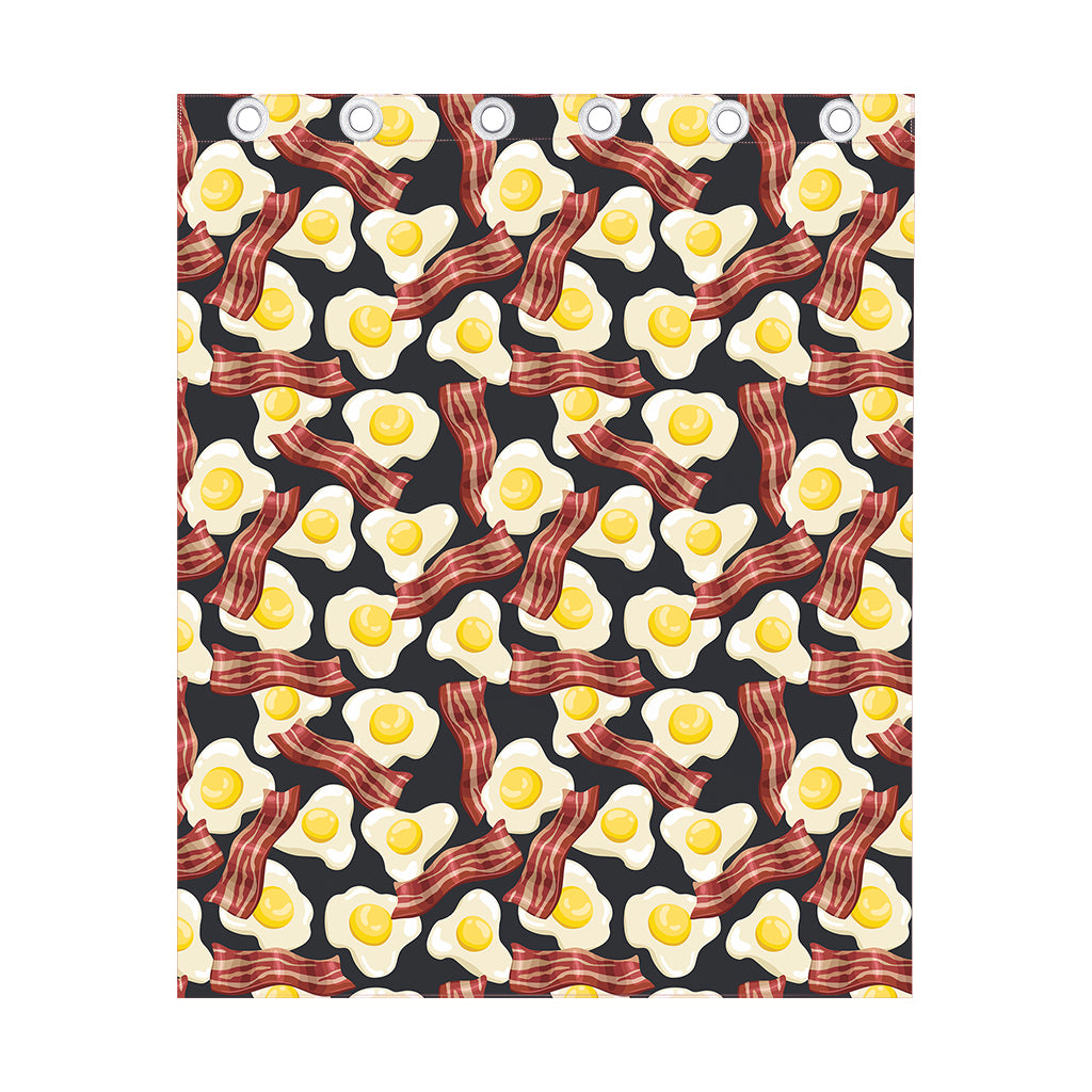 Black Fried Egg And Bacon Pattern Print Curtain