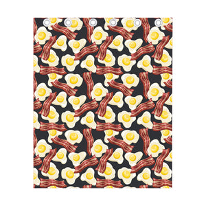 Black Fried Egg And Bacon Pattern Print Curtain