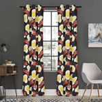 Black Fried Egg And Bacon Pattern Print Curtain