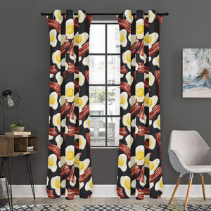 Black Fried Egg And Bacon Pattern Print Curtain