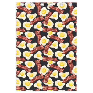 Black Fried Egg And Bacon Pattern Print Curtain