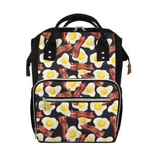 Black Fried Egg And Bacon Pattern Print Diaper Bag