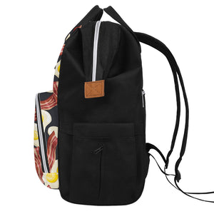 Black Fried Egg And Bacon Pattern Print Diaper Bag