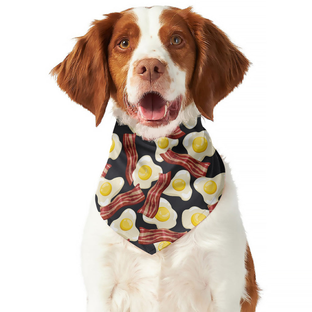 Black Fried Egg And Bacon Pattern Print Dog Bandana