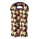 Black Fried Egg And Bacon Pattern Print Double Neoprene Wine Tote