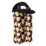 Black Fried Egg And Bacon Pattern Print Double Neoprene Wine Tote