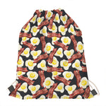 Black Fried Egg And Bacon Pattern Print Drawstring Bag