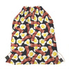 Black Fried Egg And Bacon Pattern Print Drawstring Bag