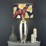 Black Fried Egg And Bacon Pattern Print Drum Lamp Shade