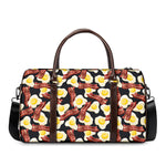 Black Fried Egg And Bacon Pattern Print Duffle Bag