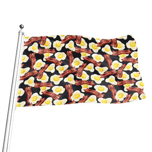 Black Fried Egg And Bacon Pattern Print Flag