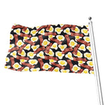 Black Fried Egg And Bacon Pattern Print Flag