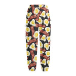 Black Fried Egg And Bacon Pattern Print Fleece Lined Knit Pants