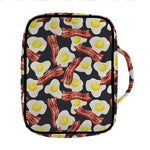 Black Fried Egg And Bacon Pattern Print Front Pocket Bible Bag