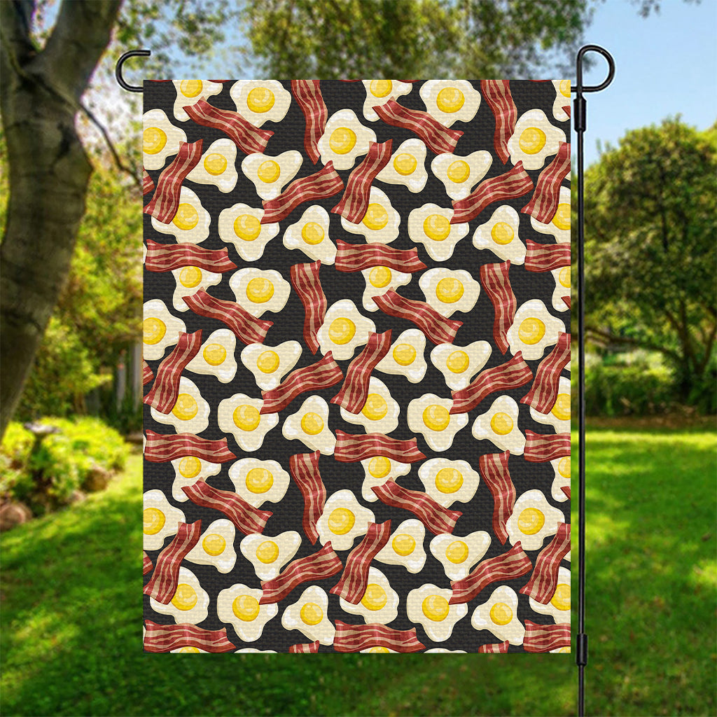 Black Fried Egg And Bacon Pattern Print Garden Flag