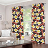 Black Fried Egg And Bacon Pattern Print Grommet Curtains