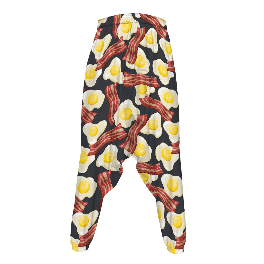 Black Fried Egg And Bacon Pattern Print Hammer Pants