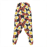 Black Fried Egg And Bacon Pattern Print Hammer Pants