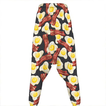 Black Fried Egg And Bacon Pattern Print Hammer Pants
