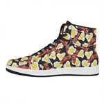 Black Fried Egg And Bacon Pattern Print High Top Leather Sneakers