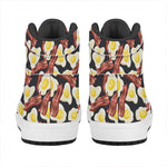 Black Fried Egg And Bacon Pattern Print High Top Leather Sneakers