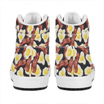 Black Fried Egg And Bacon Pattern Print High Top Leather Sneakers