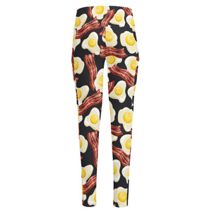 Black Fried Egg And Bacon Pattern Print High-Waisted Pocket Leggings