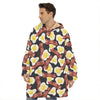 Black Fried Egg And Bacon Pattern Print Hoodie Blanket