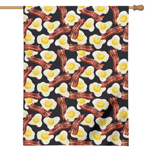 Black Fried Egg And Bacon Pattern Print House Flag